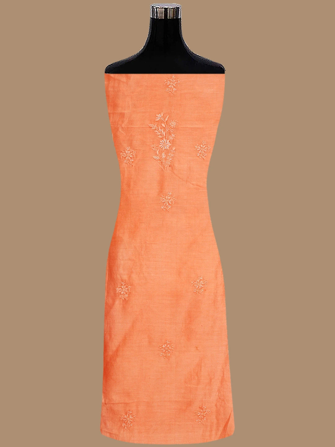 Ada Hand Embroidered Coral Orange Chanderi Lucknowi Chikankari Unstitched Suit Piece With Cutdana Work 01A842111