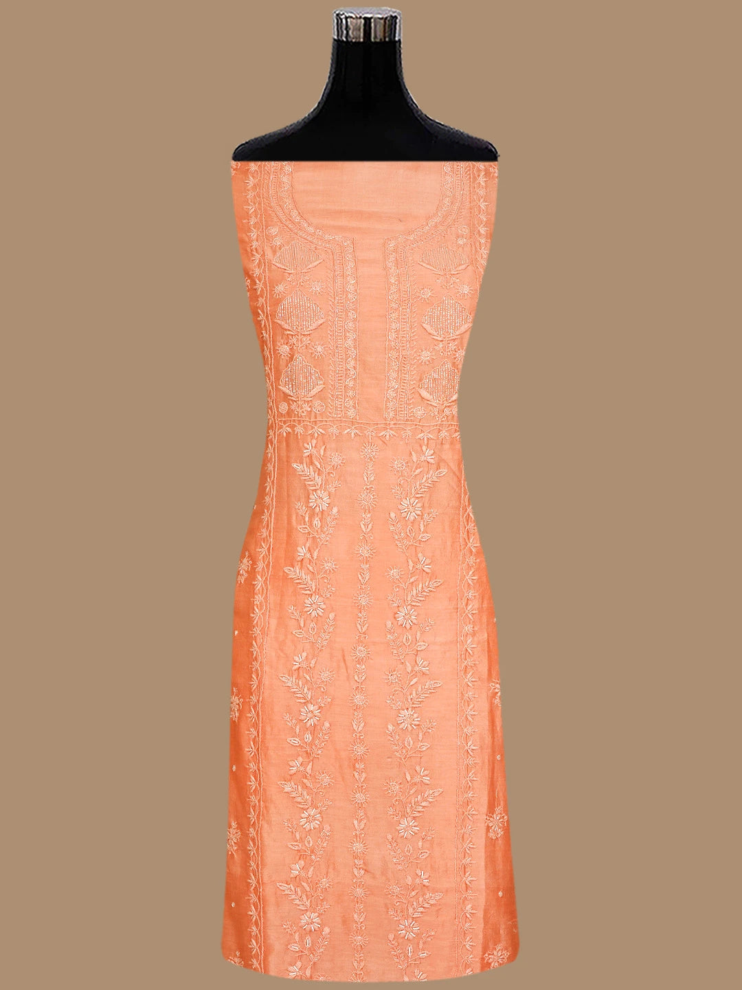 Ada Hand Embroidered Coral Orange Chanderi Lucknowi Chikankari Unstitched Suit Piece With Cutdana Work 01A842111