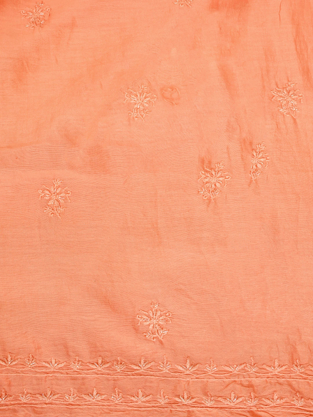 Ada Hand Embroidered Coral Orange Chanderi Lucknowi Chikankari Unstitched Suit Piece With Cutdana Work 01A842111