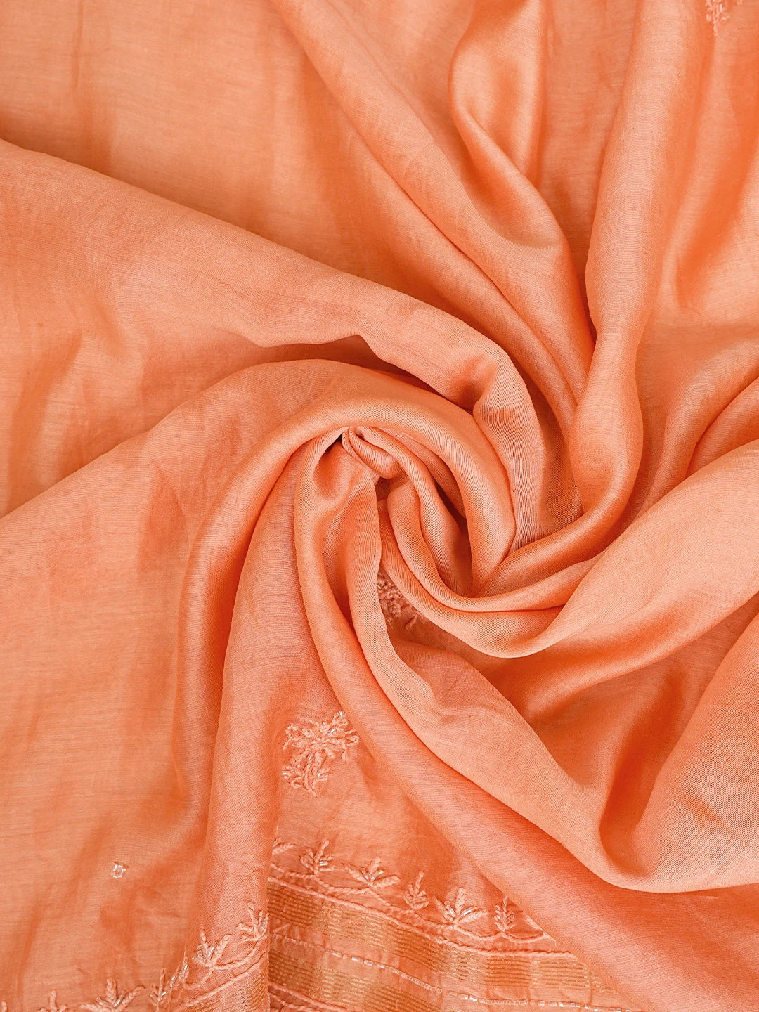 Ada Hand Embroidered Coral Orange Chanderi Lucknowi Chikankari Unstitched Suit Piece With Cutdana Work 01A842111