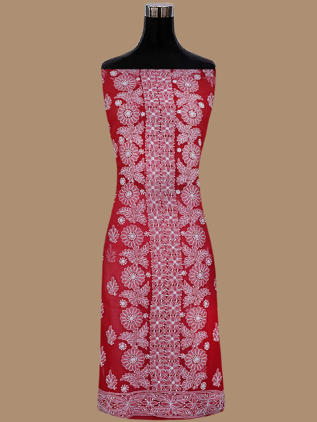 Ada Hand Embroidered Red Georgette Lucknowi Chikankari Unstitched Suit Piece 01A843797