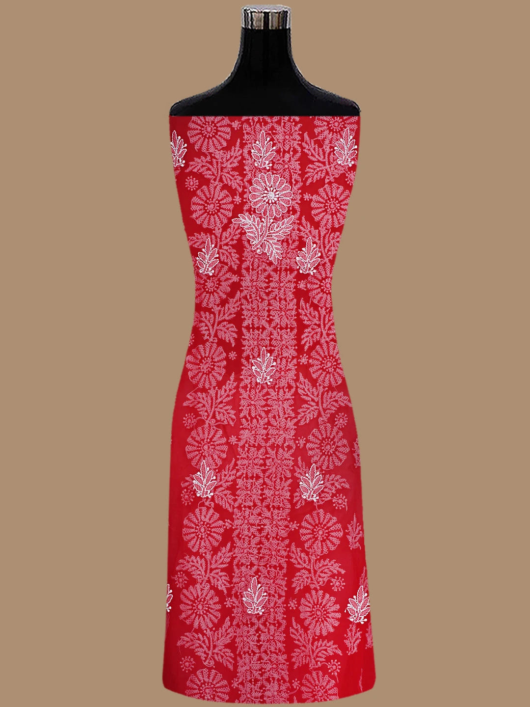 Ada Hand Embroidered Red Georgette Lucknowi Chikankari Unstitched Suit Piece 01A843797