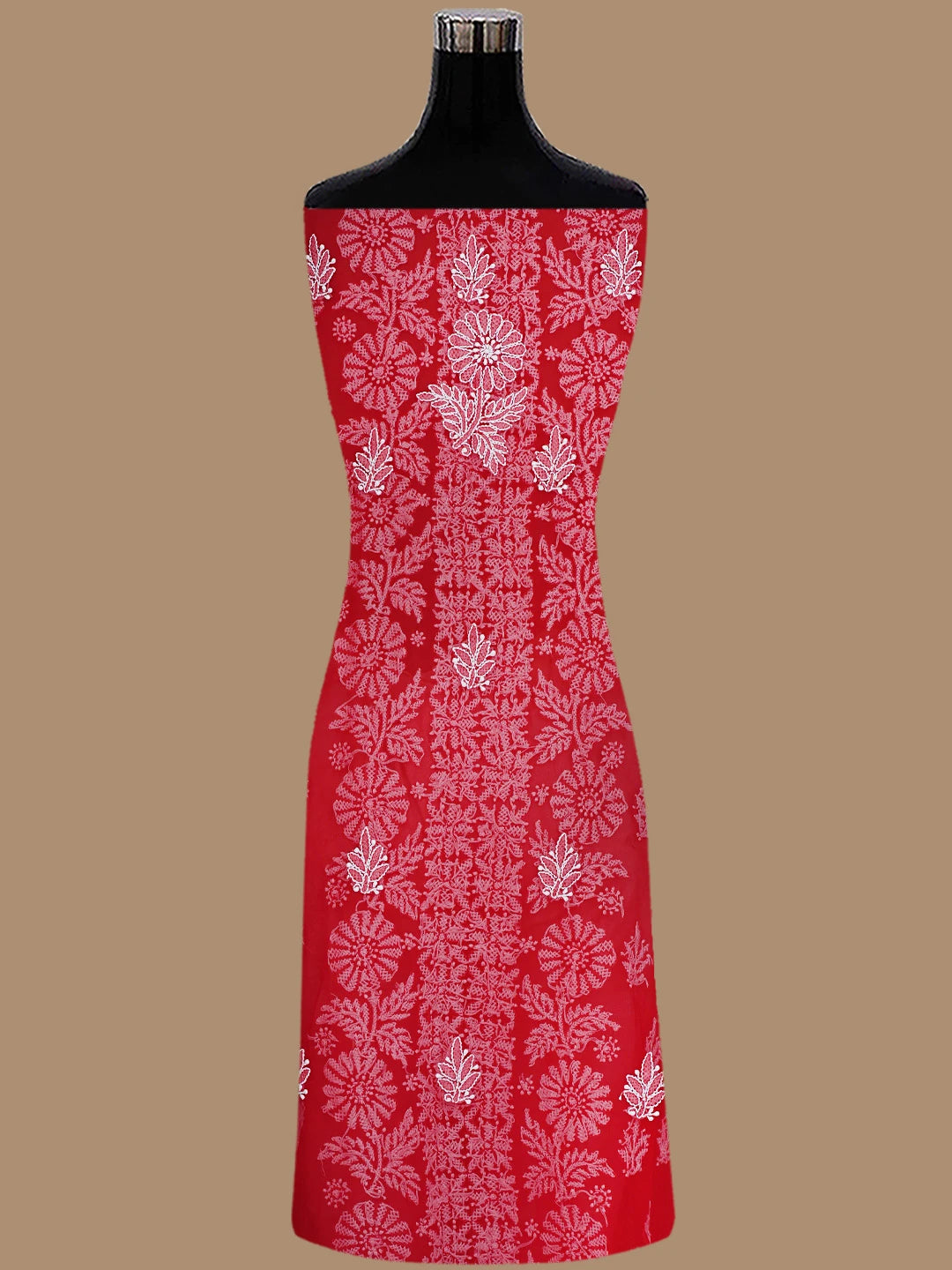 Ada Hand Embroidered Red Georgette Lucknowi Chikankari Unstitched Suit Piece 01A843797