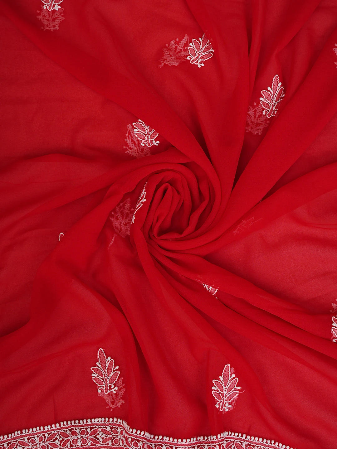Ada Hand Embroidered Red Georgette Lucknowi Chikankari Unstitched Suit Piece 01A843797