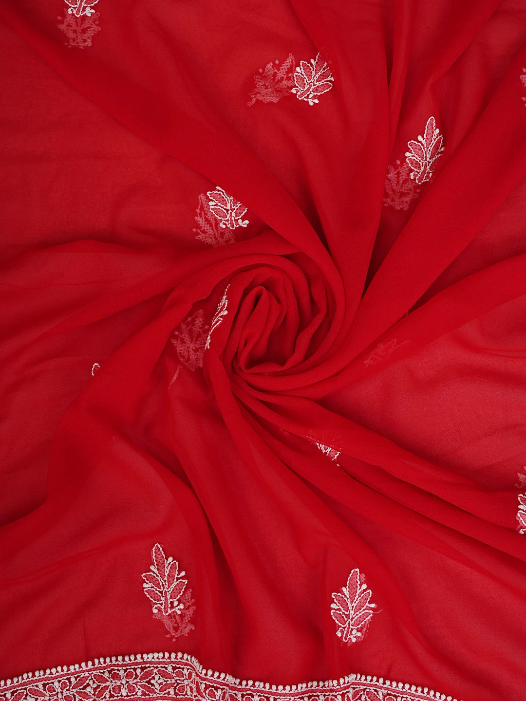 Ada Hand Embroidered Red Georgette Lucknowi Chikankari Unstitched Suit Piece 01A843797