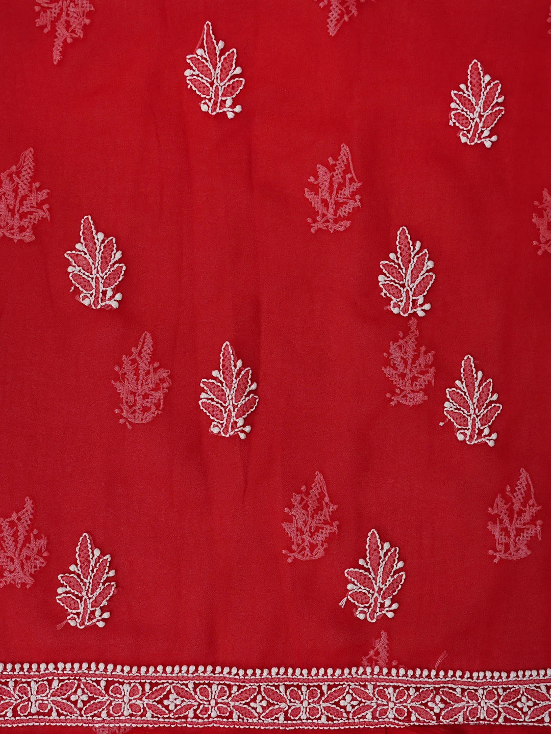 Ada Hand Embroidered Red Georgette Lucknowi Chikankari Unstitched Suit Piece 01A843797