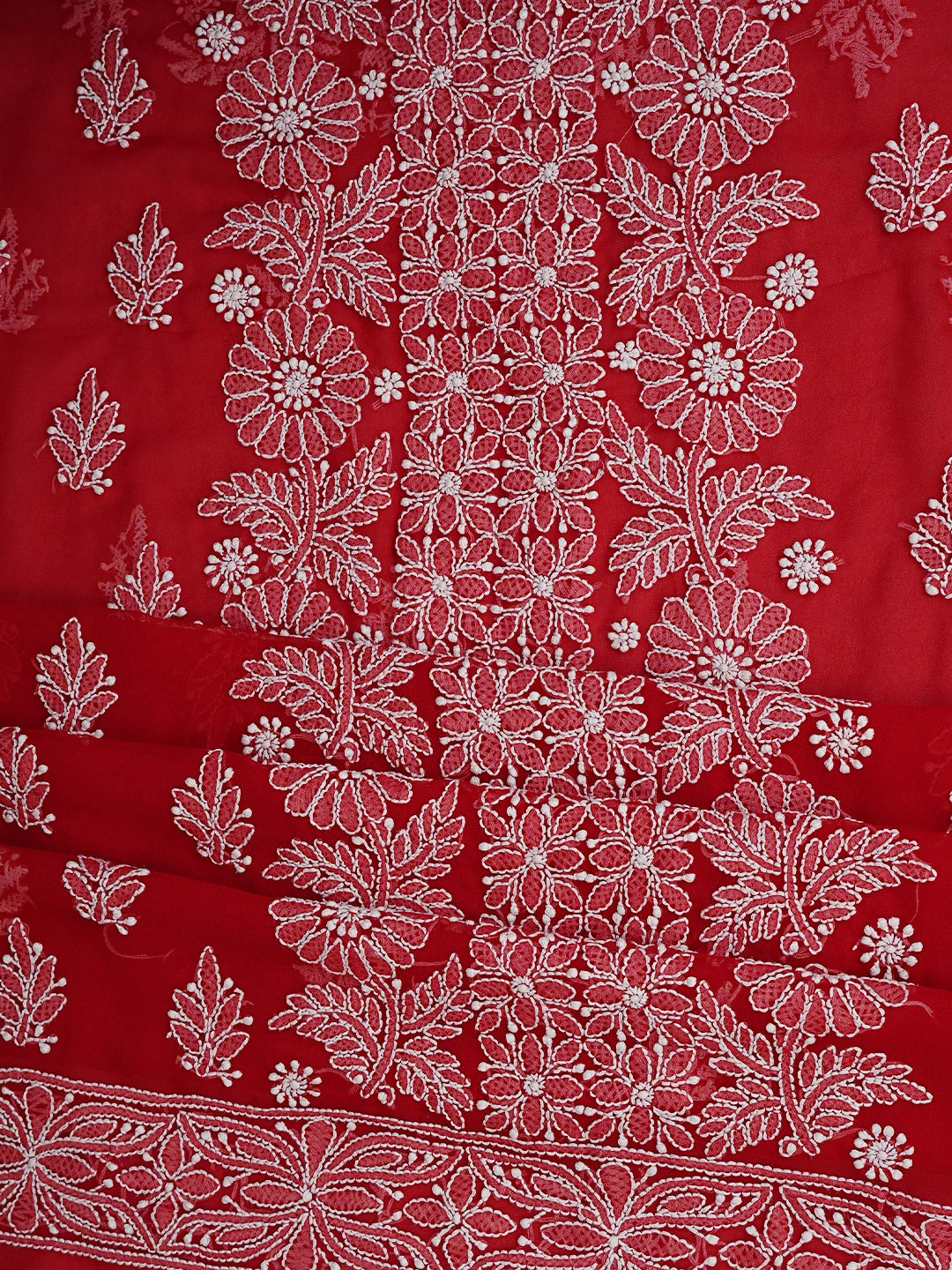 Ada Hand Embroidered Red Georgette Lucknowi Chikankari Unstitched Suit Piece 01A843797