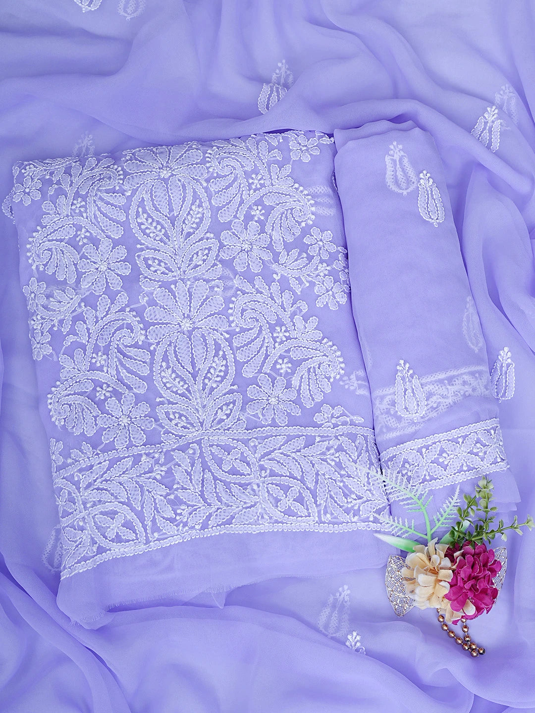 Ada Hand Embroidered Mauve Georgette Lucknowi Chikankari Unstitched Suit Piece 01A843428