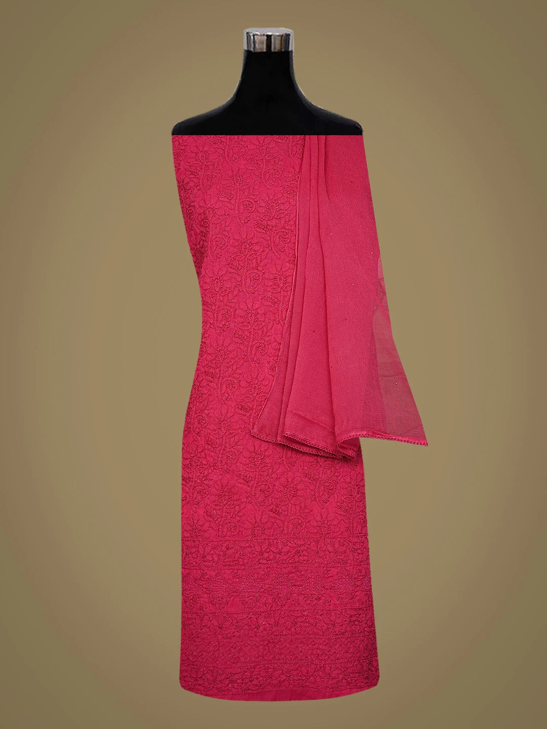 Ada Hand Embroidered Magenta Cotton Lucknowi Chikankari Unstitched Suit Piece 01A839627