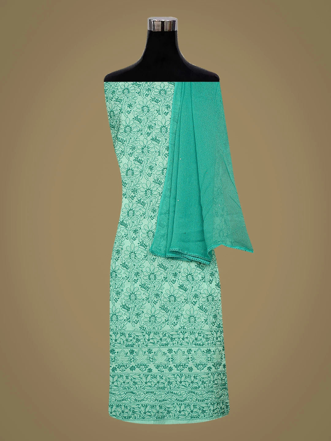 Ada Hand Embroidered Sea Green Cotton Lucknowi Chikankari Unstitched Suit Piece 01A839626