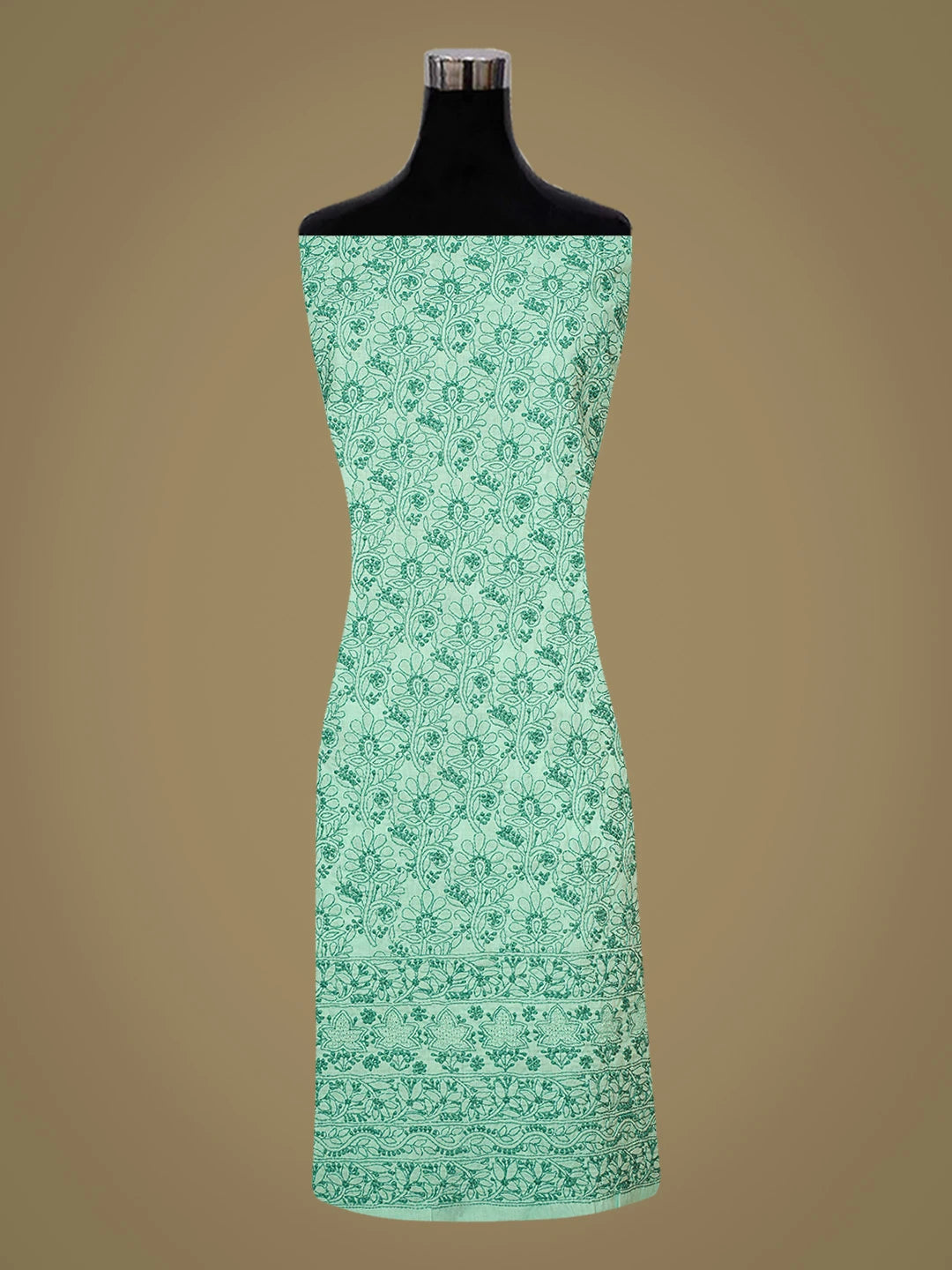 Ada Hand Embroidered Sea Green Cotton Lucknowi Chikankari Unstitched Suit Piece 01A839626