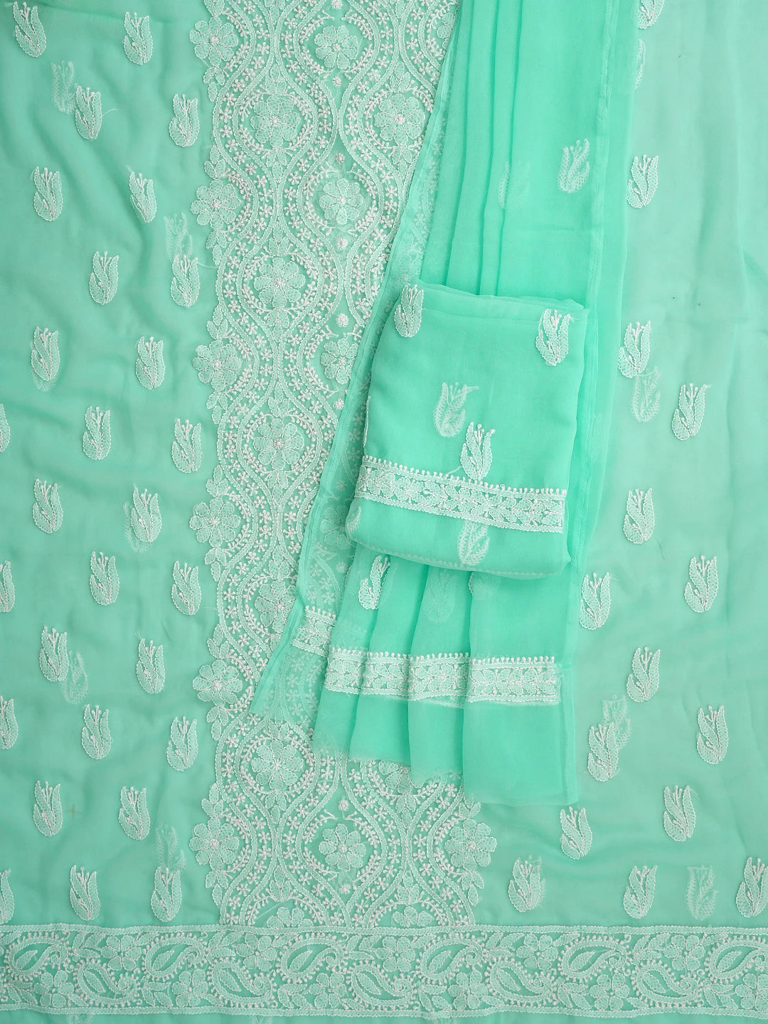 Ada Hand Embroidered Sea Green Georgette Lucknowi Chikankari Unstitched Suit Piece 01A843491