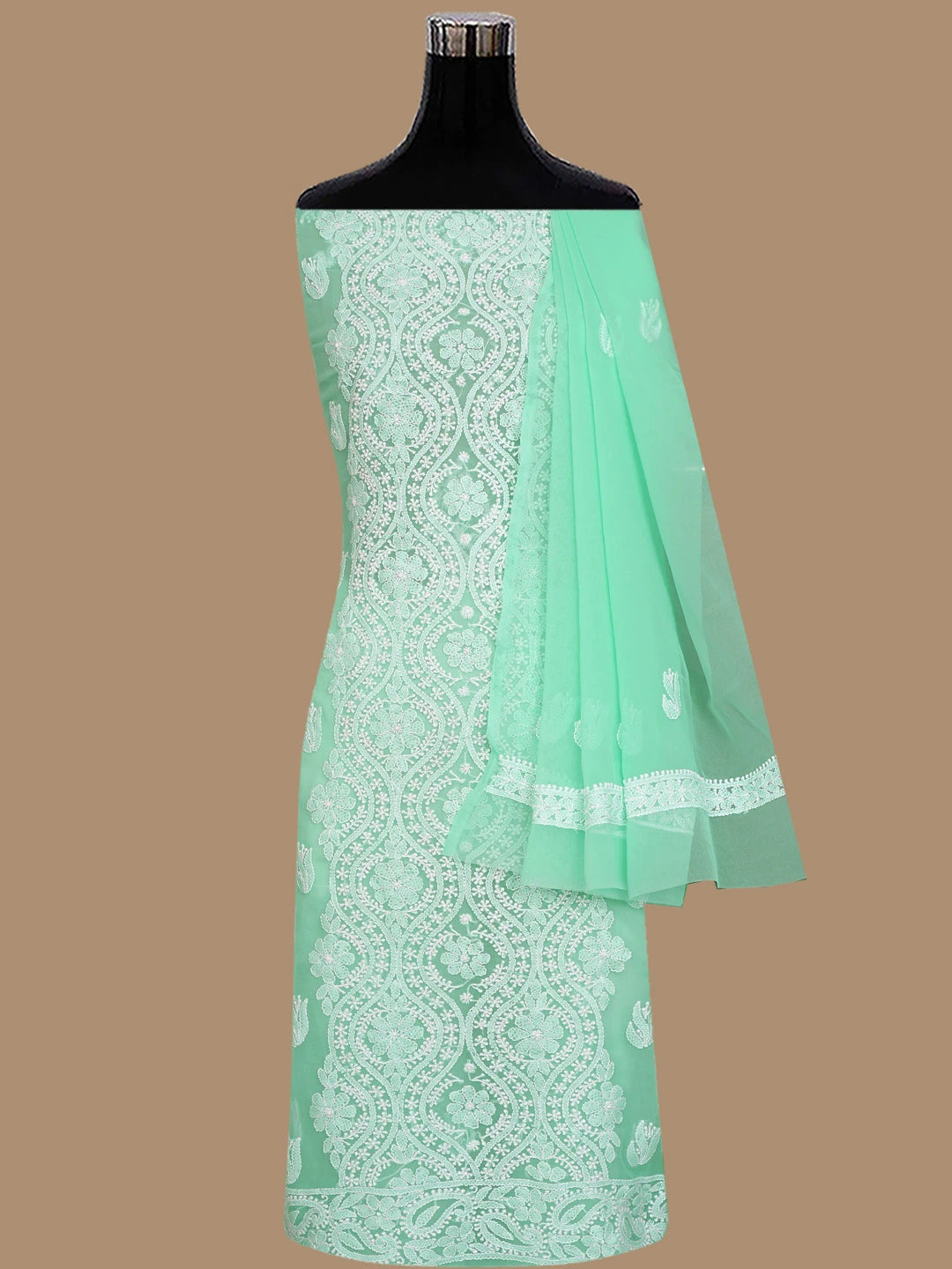 Ada Hand Embroidered Sea Green Georgette Lucknowi Chikankari Unstitched Suit Piece 01A843491