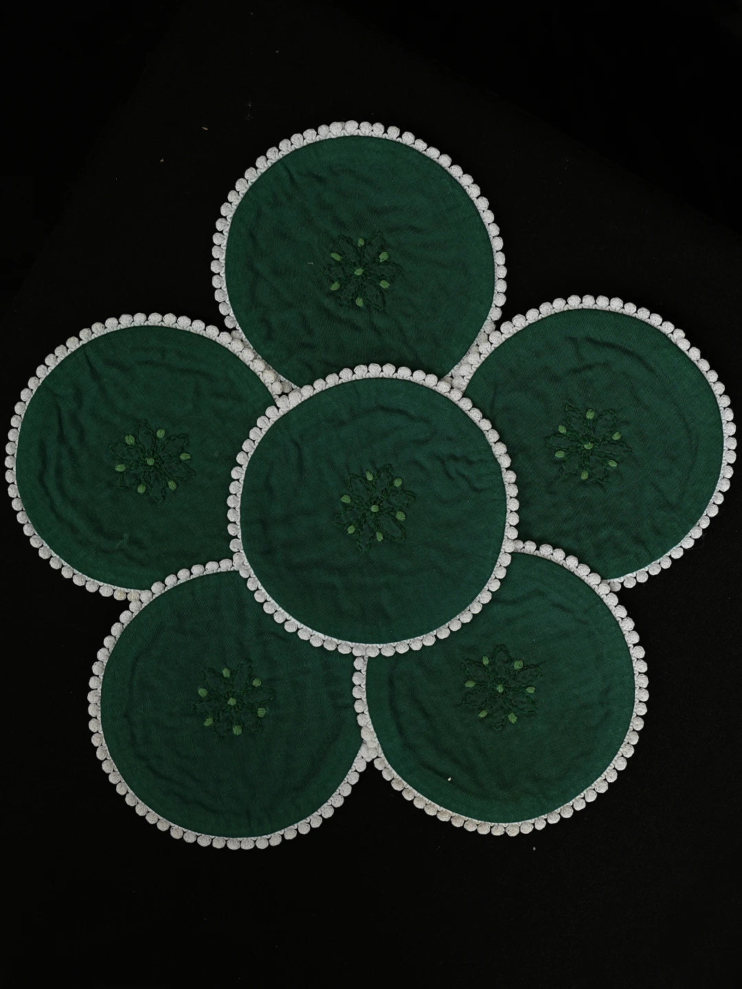 Ada Hand Embroidered Hunter Green Cotton Lucknowi Chikankari Coaster Set  08A503041