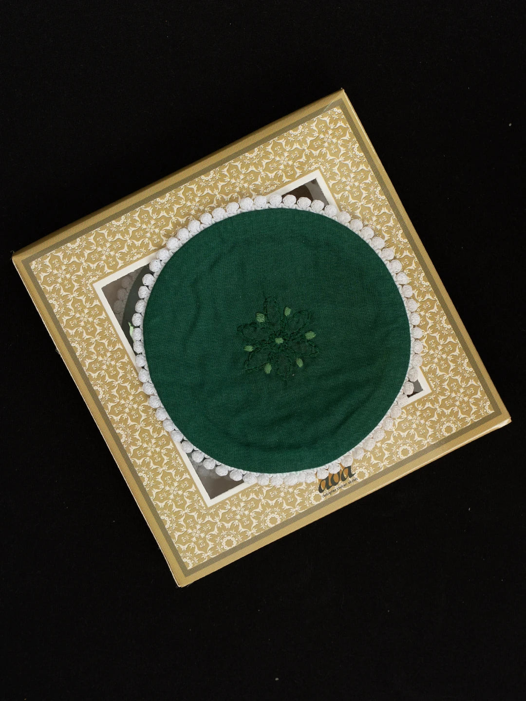 Ada Hand Embroidered Hunter Green Cotton Lucknowi Chikankari Coaster Set  08A503041