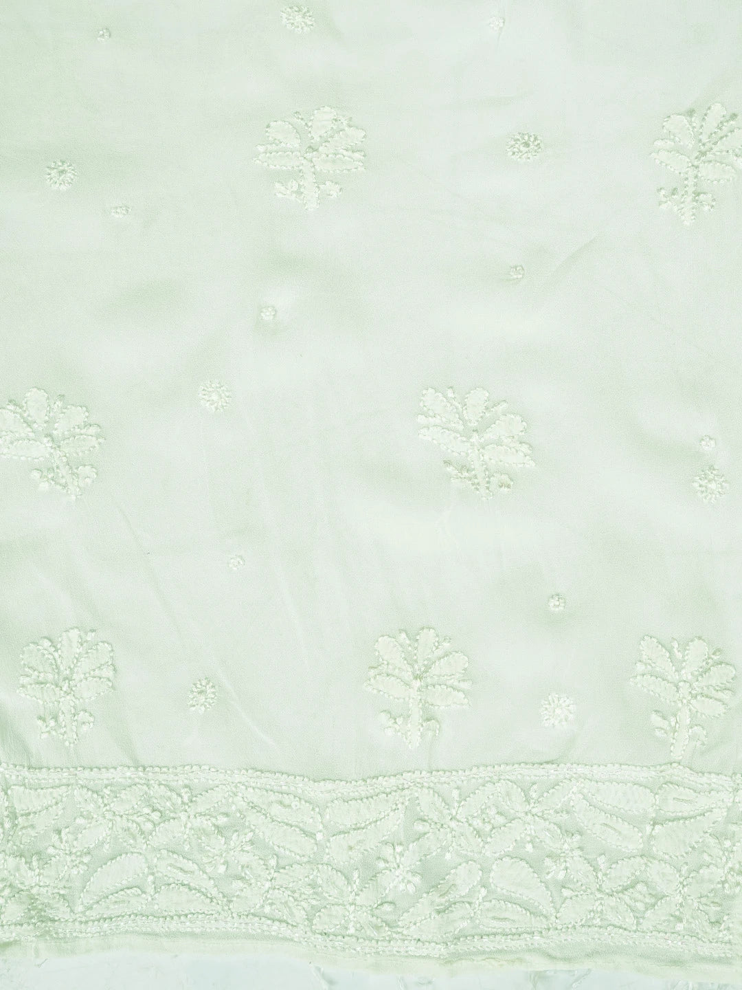 Ada Hand Embroidered Ombre Shade Of Green Georgette Lucknowi Chikankari Semi-Stitched Anarkali Kurta Dupatta Set With Pearl Work 01A813845