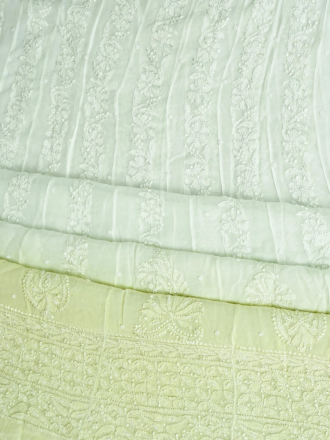 Ada Hand Embroidered Ombre Shade Of Green Georgette Lucknowi Chikankari Semi-Stitched Anarkali Kurta Dupatta Set With Pearl Work 01A813845
