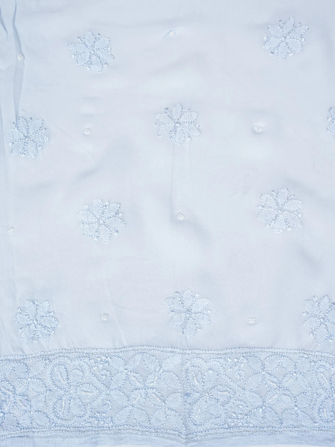 Ada Hand Embroidered Sky Blue Viscose Georgette Lucknowi Chikankari Semi-Stitched Anarkali Kurta Dupatta Set With Pearl Work 01A813847