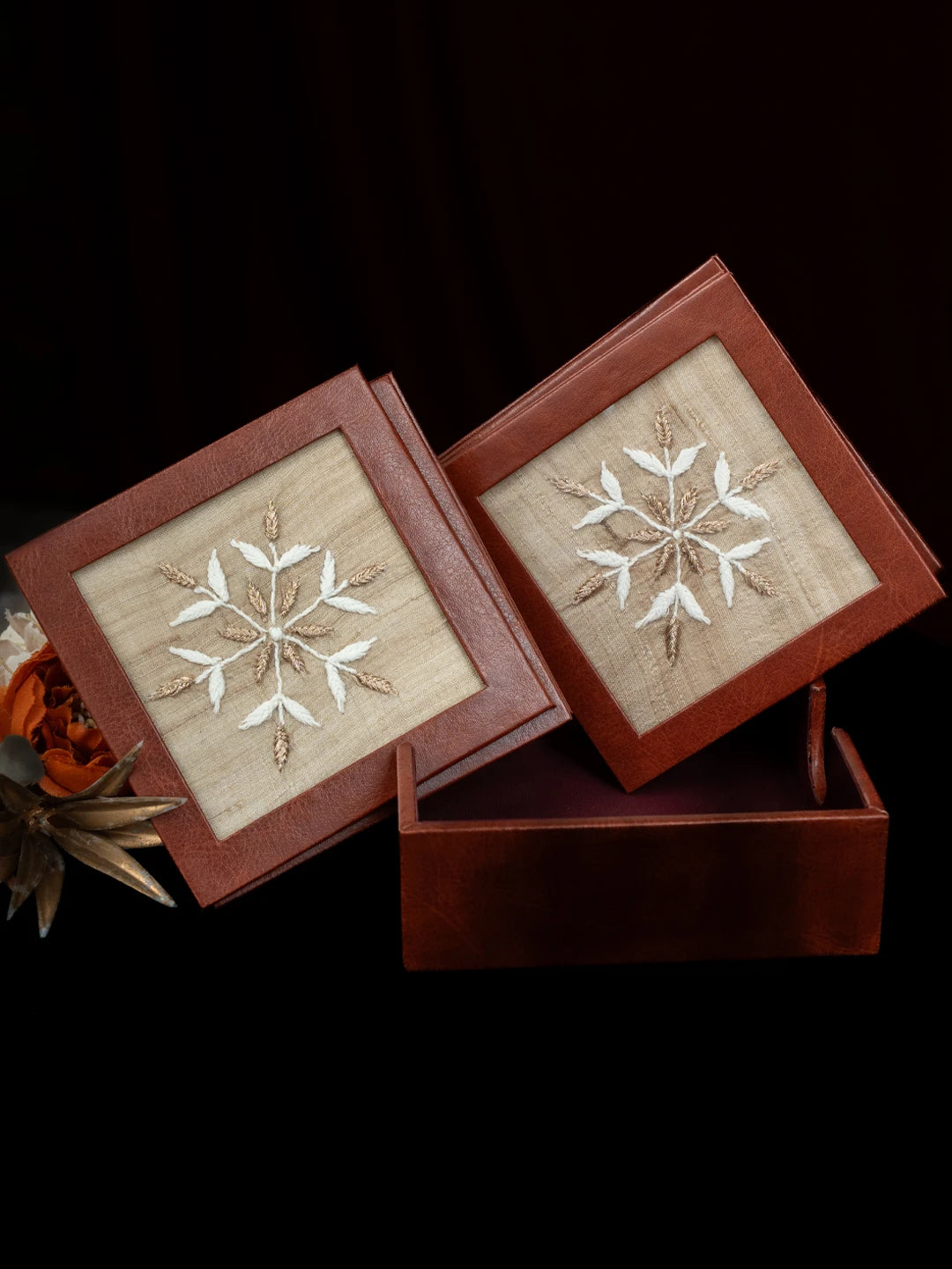 Ada Hand Embroidered Fawn Silk Lucknowi Chikankari Coaster With Zari Taar Work 01A809449
