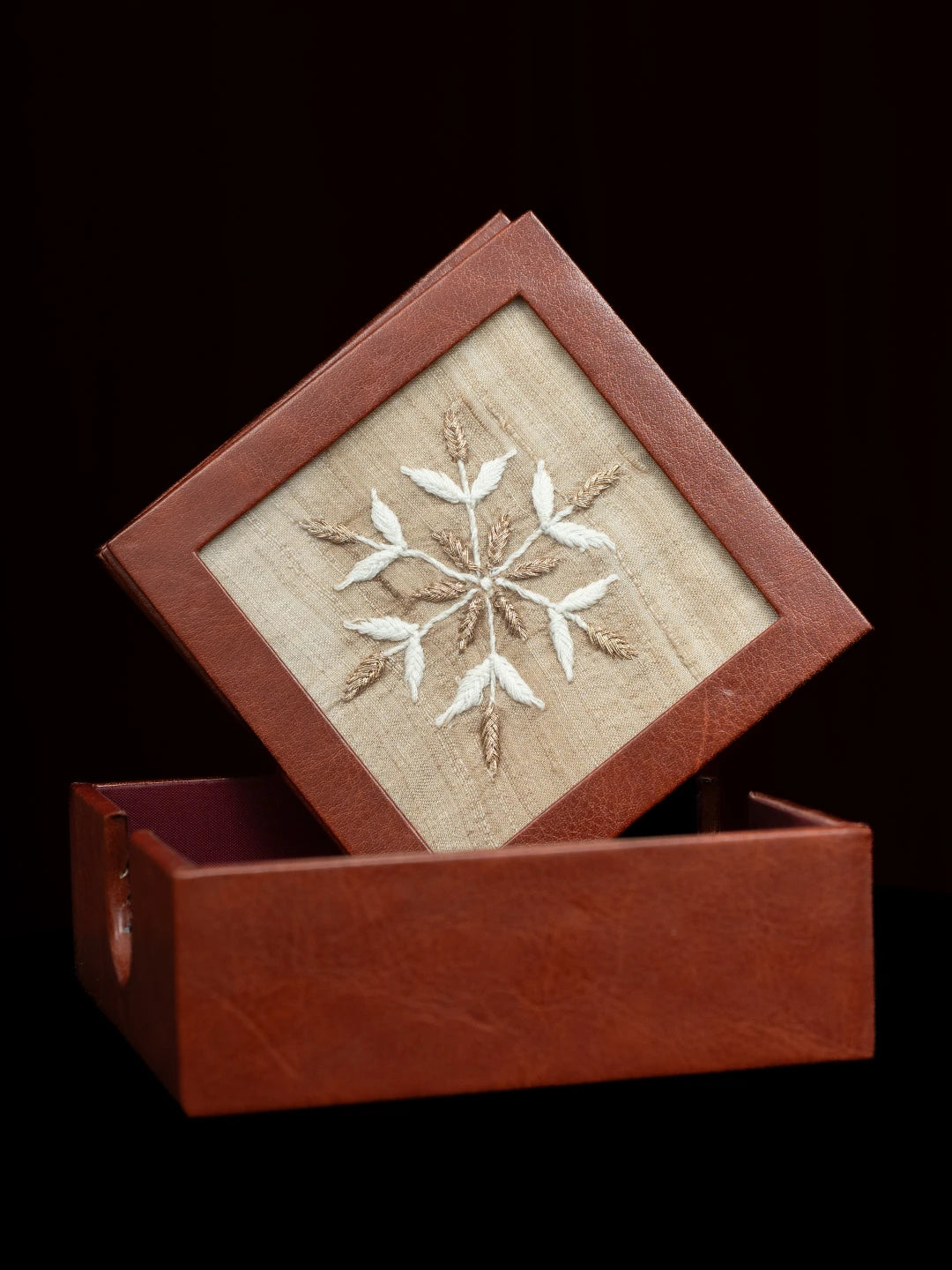 Ada Hand Embroidered Fawn Silk Lucknowi Chikankari Coaster With Zari Taar Work 01A809449