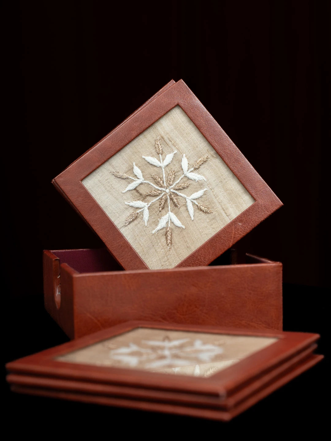 Ada Hand Embroidered Fawn Silk Lucknowi Chikankari Coaster With Zari Taar Work 01A809449