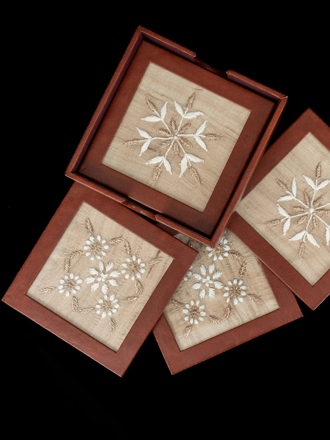 Ada Hand Embroidered Fawn Silk Lucknowi Chikankari Coaster With Zari Taar Work 01A809449