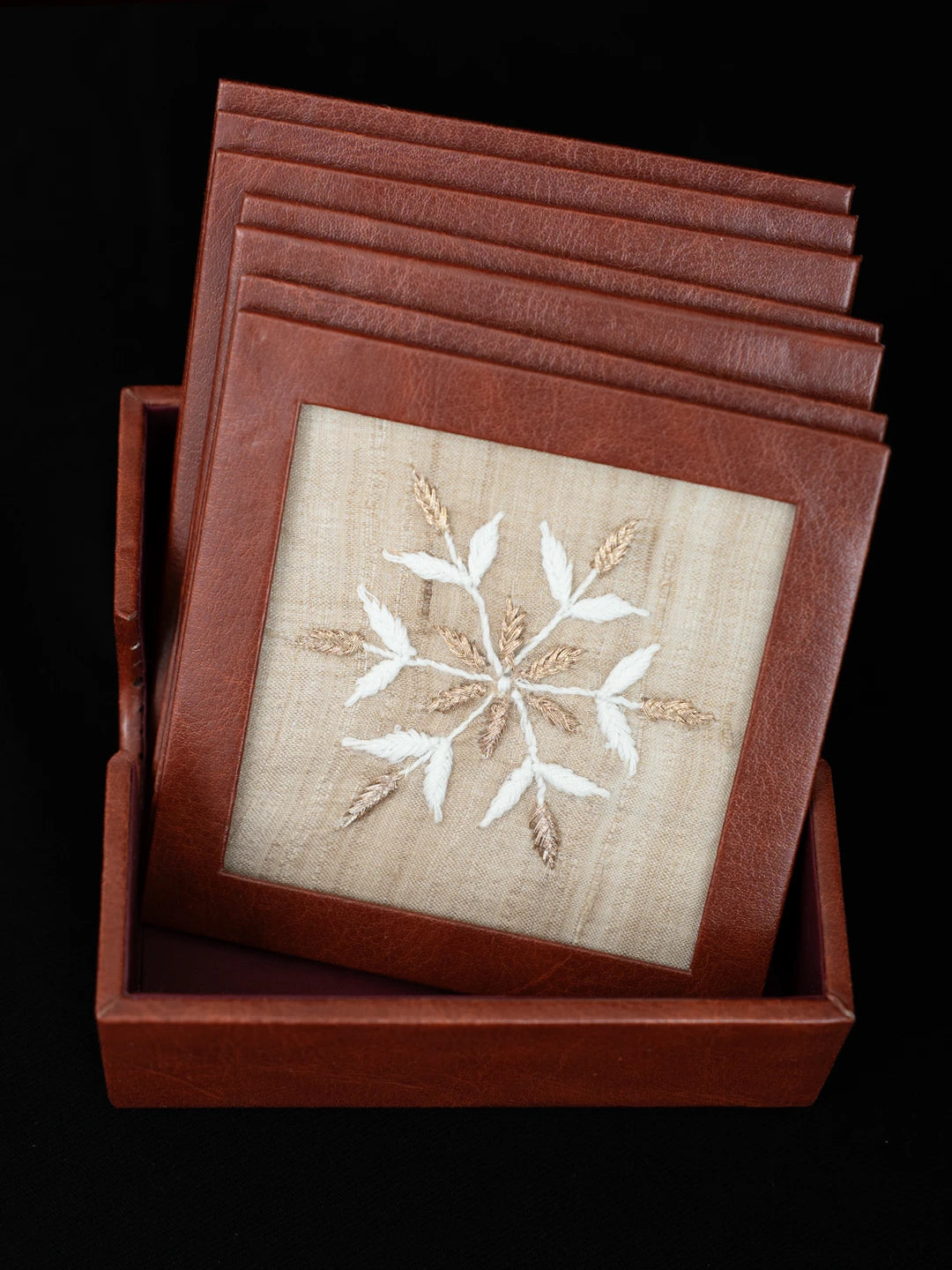 Ada Hand Embroidered Fawn Silk Lucknowi Chikankari Coaster With Zari Taar Work 01A809449