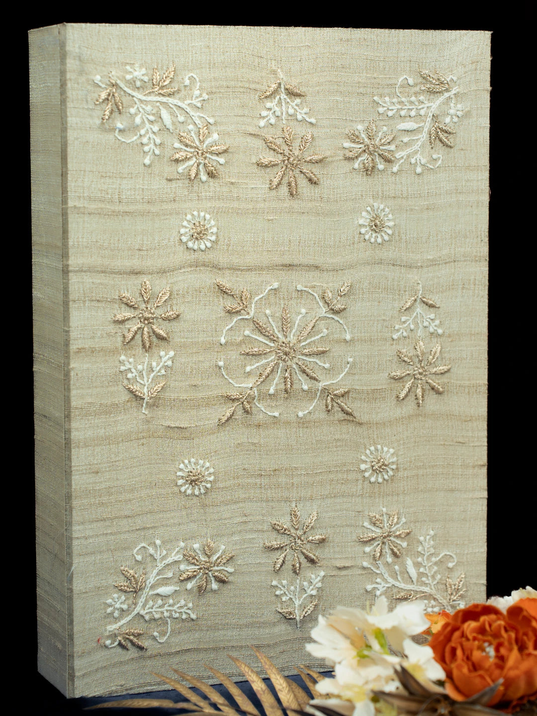Ada Hand Embroidered Fawn Silk Lucknowi Chikankari Jewellery Box With Zari Taar Work 01A775624