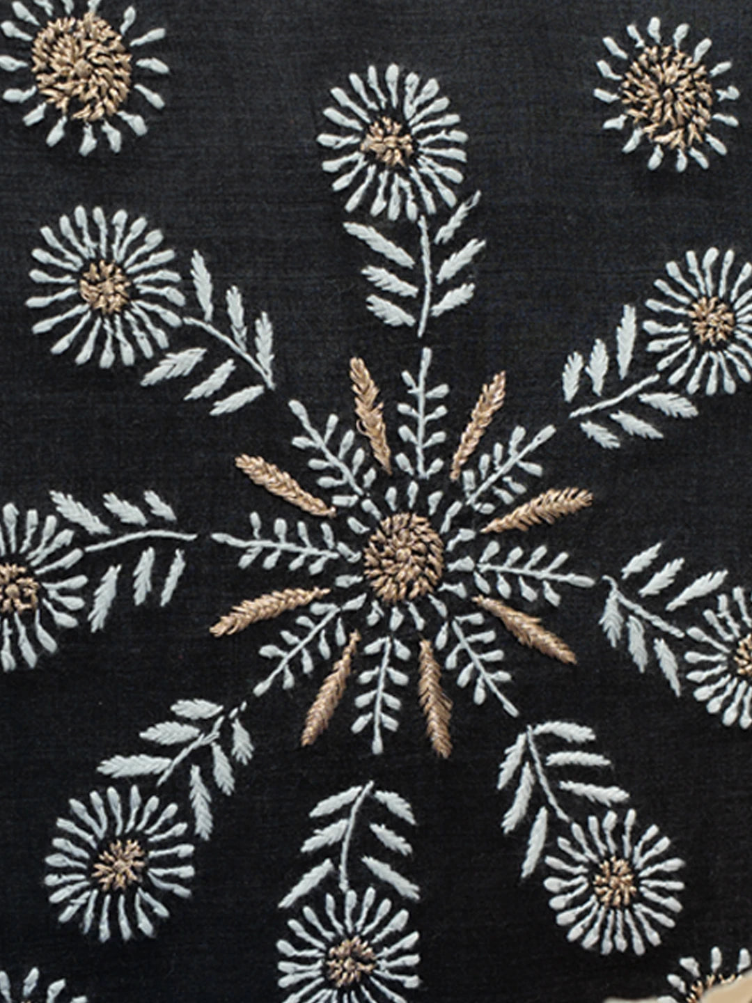 Ada Hand Embroidered Black Silk Lucknowi Chikankari Jewellery Box With Zari Taar Work 01A657145