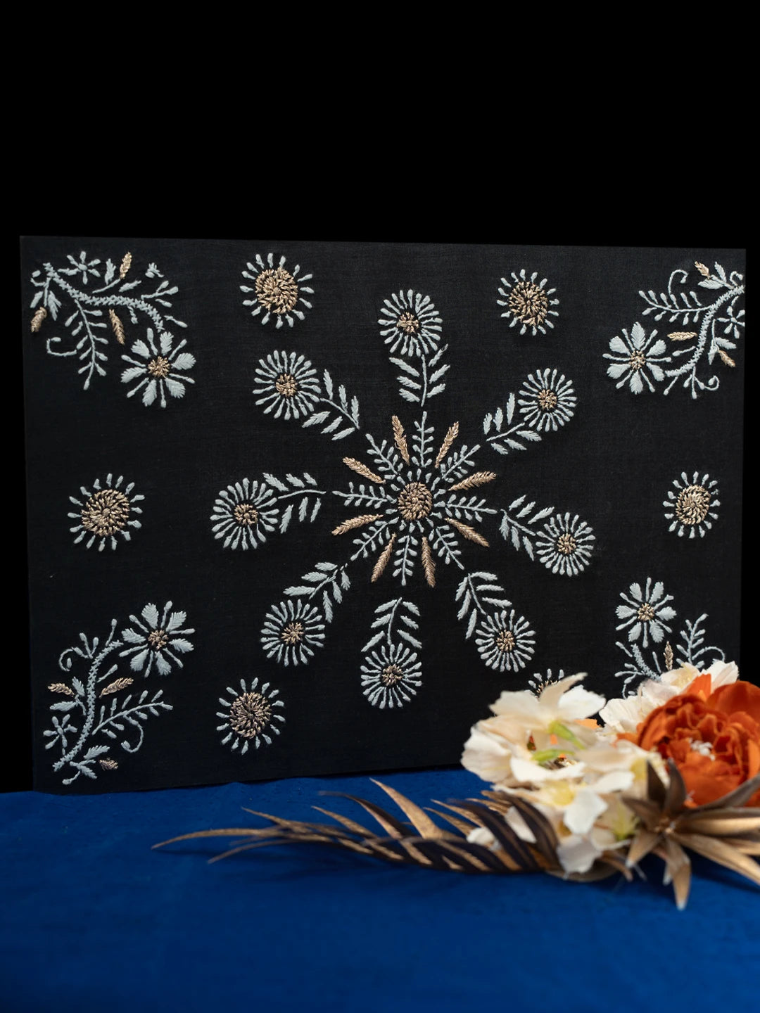 Ada Hand Embroidered Black Silk Lucknowi Chikankari Jewellery Box With Zari Taar Work 01A657145