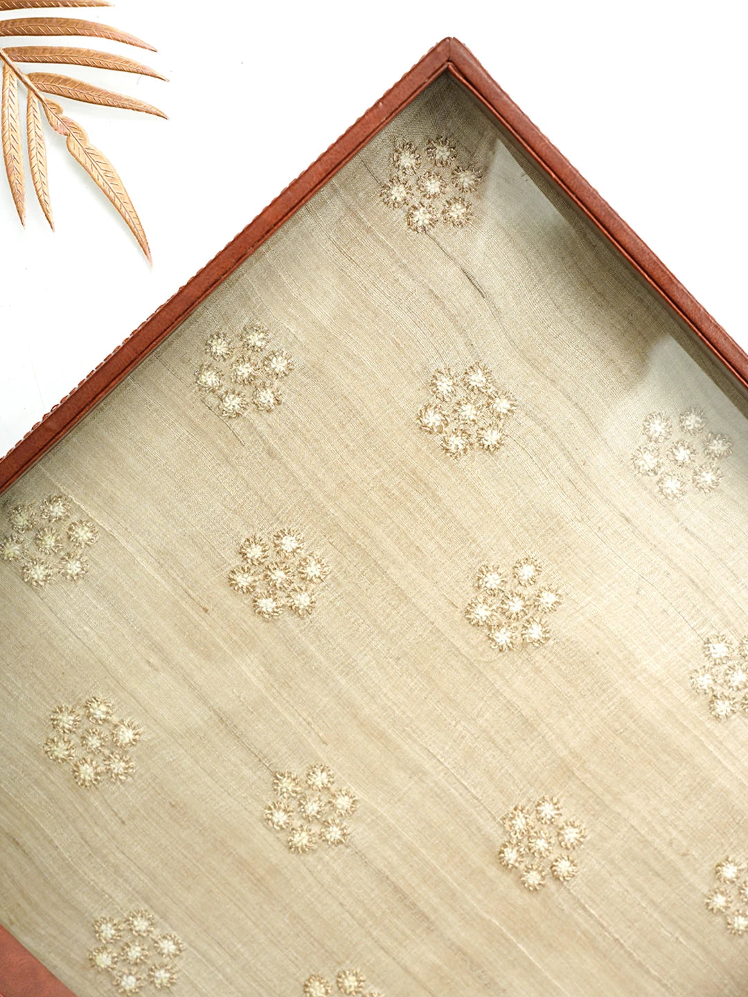 Ada Hand Embroidered Fawn Silk Lucknowi Chikankari Tray With Zari Taar Work 01A746133