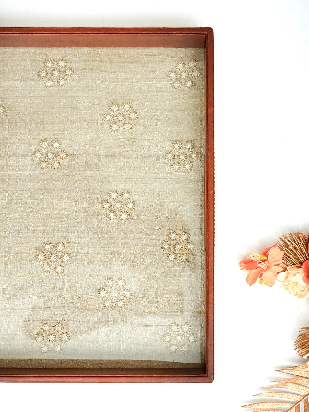 Ada Hand Embroidered Fawn Silk Lucknowi Chikankari Tray With Zari Taar Work 01A746133