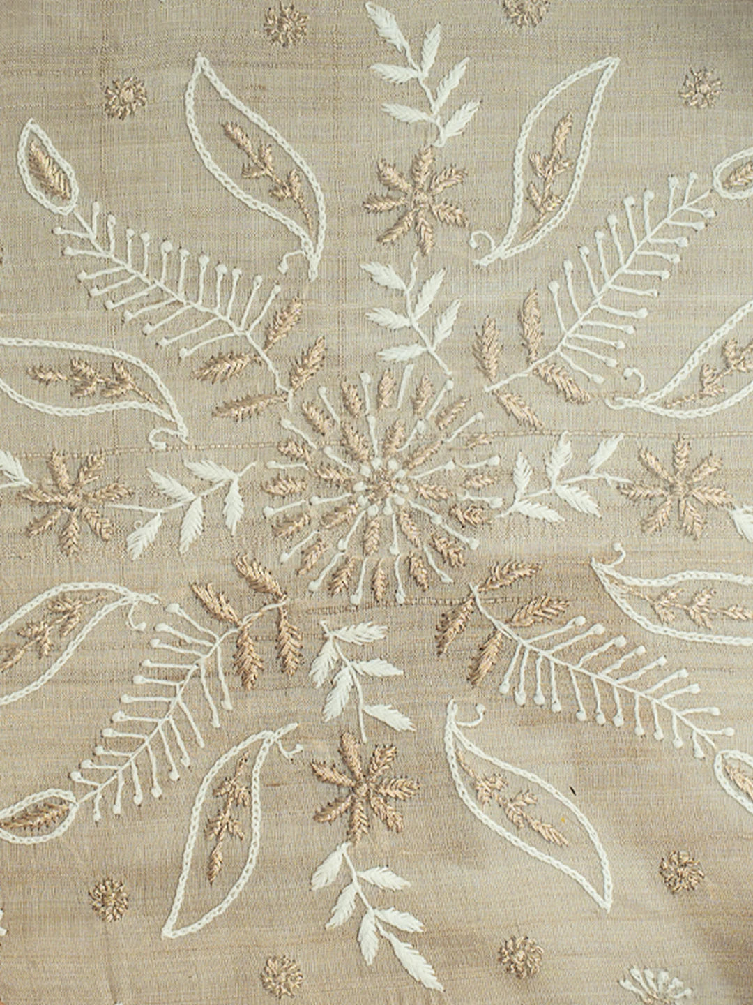 Ada Hand Embroidered Fawn Silk Lucknowi Chikankari Round Tray With Zari Taar Work 01A790214