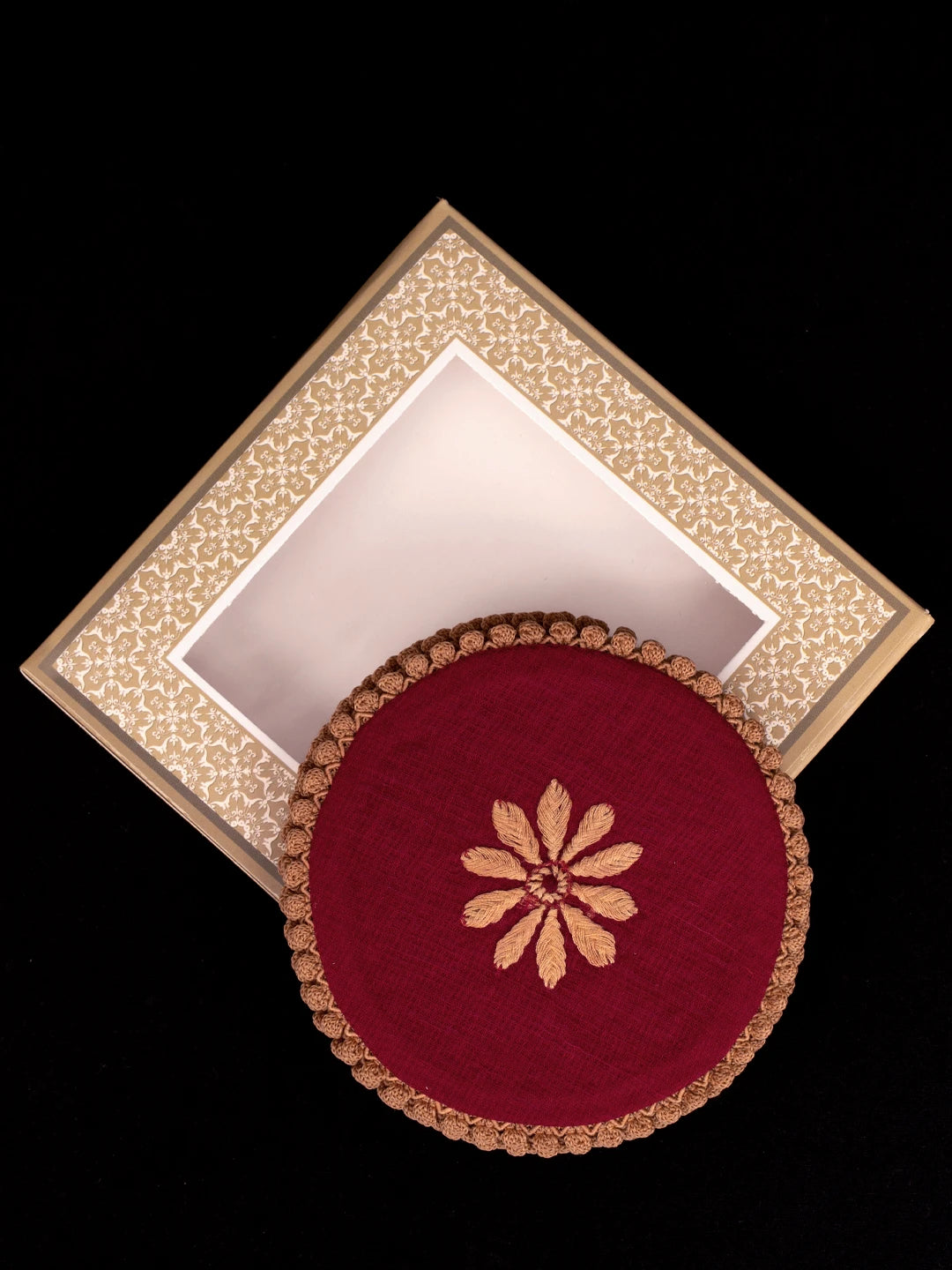 Ada Hand Embroidered Maroon Kota Lucknowi Chikankari Coaster Set 08A503045