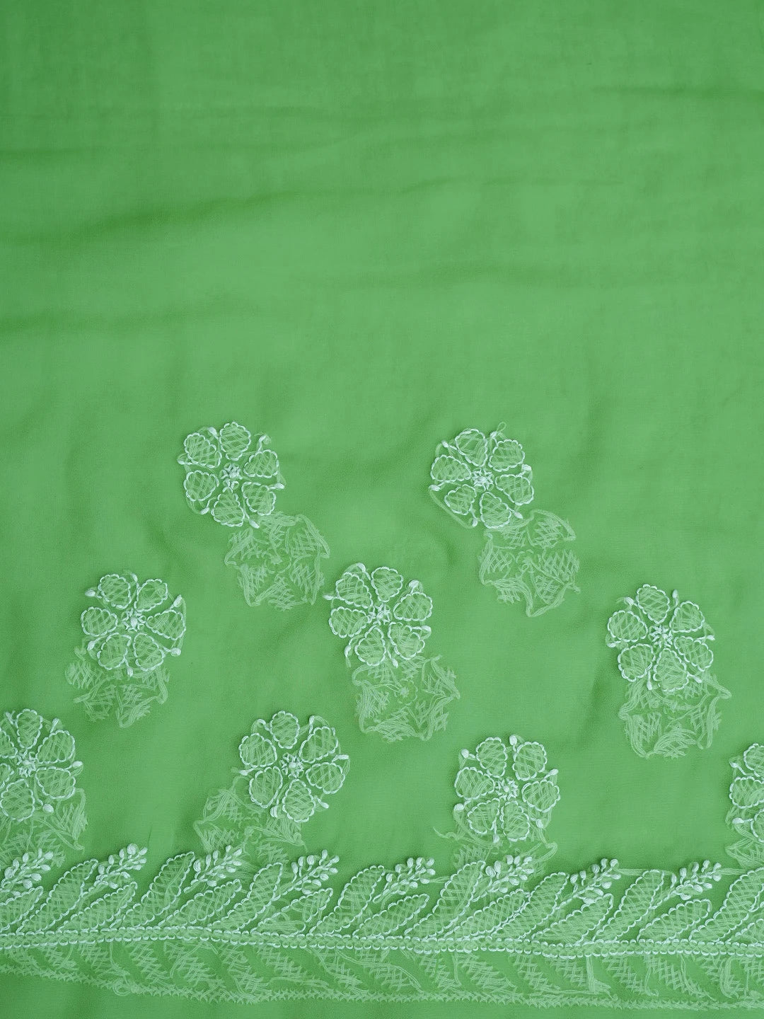 Ada Hand Embroidered Green Georgette Lucknowi Chikankari Saree With Blouse 01A790965