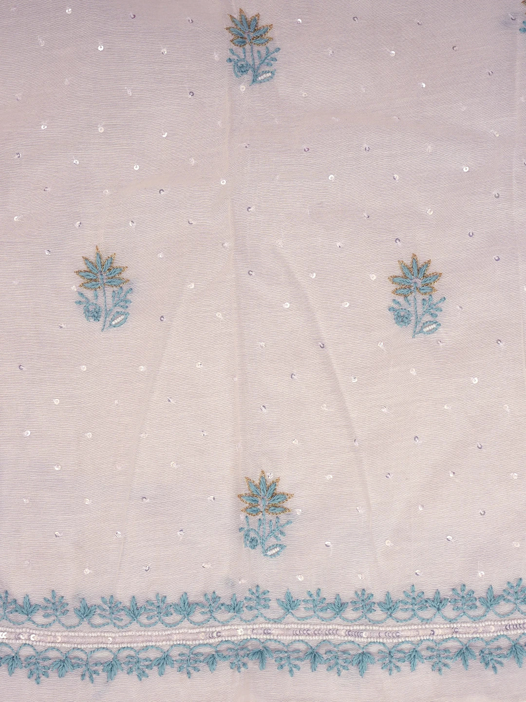 Ada Hand Embroidered White Chanderi Lucknowi Chikankari Semi-Stitched Kurta Dupatta Set With Pearl Work 01A809073