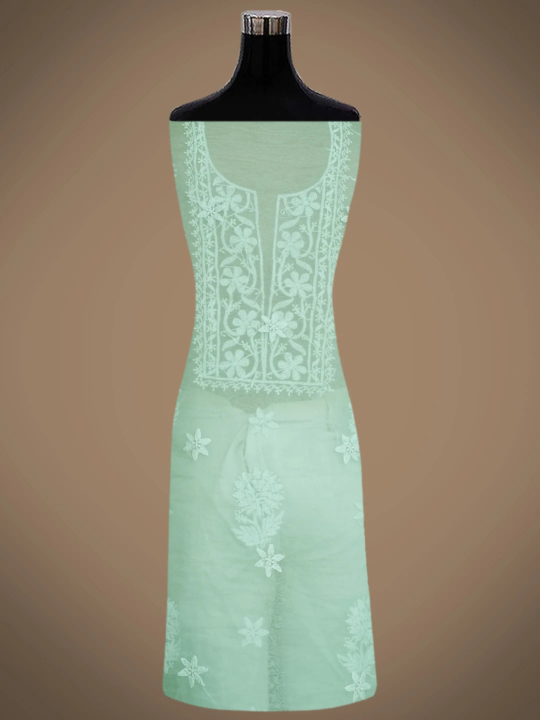 Ada Hand Embroidered Sea Green Organza Lucknowi Chikankari Unstitched Kurta Dupatta Set 01A778458