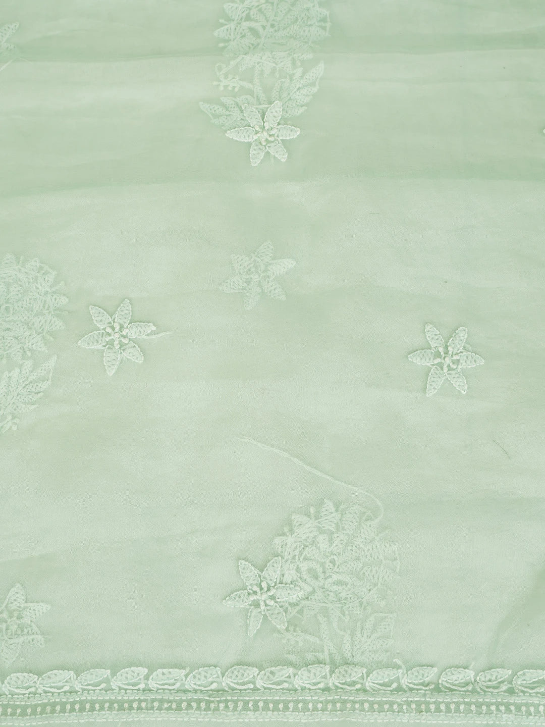 Ada Hand Embroidered Sea Green Organza Lucknowi Chikankari Unstitched Kurta Dupatta Set 01A778458