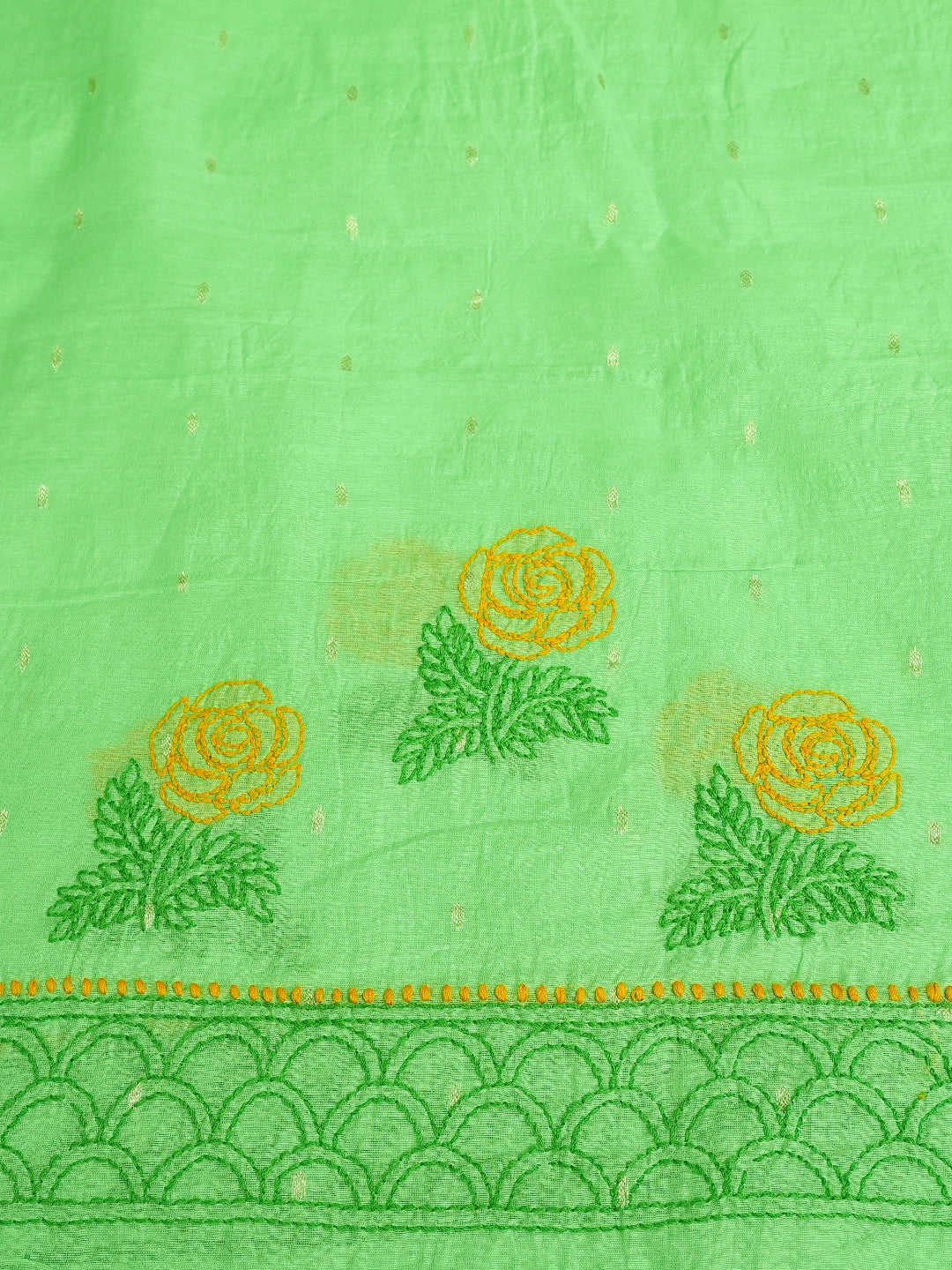 Ada Hand Embroidered Green Chanderi Lucknowi Chikankari Saree With Blouse 01A642649