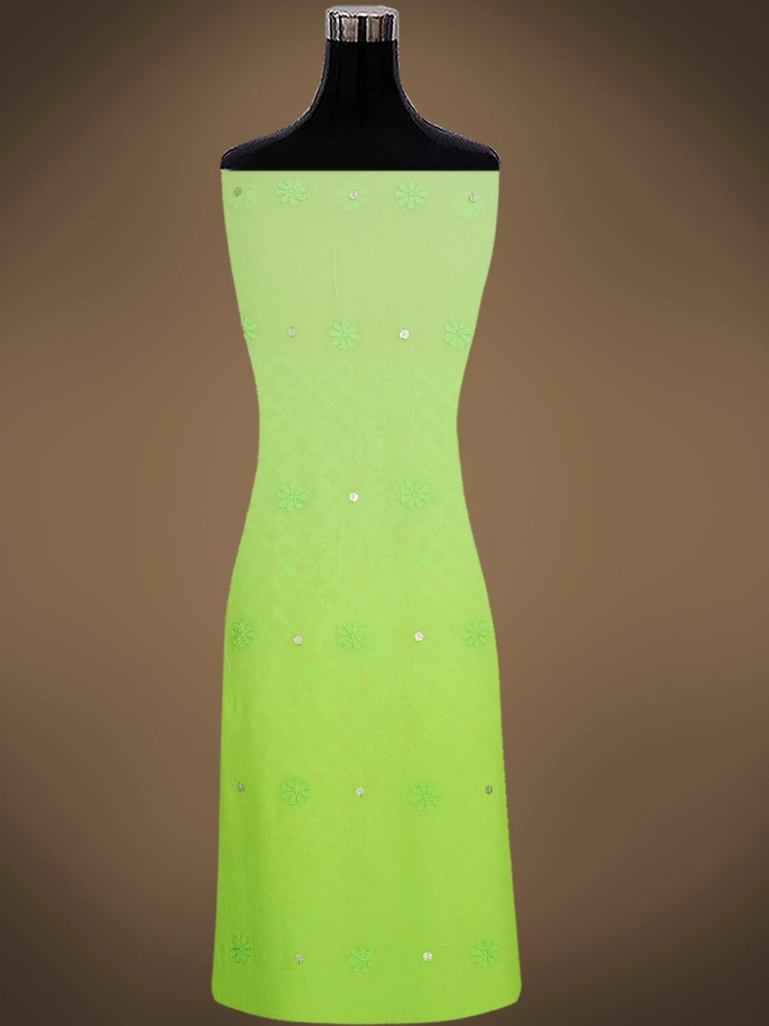 Ada Hand Embroidered Lime Green Viscose Georgette Lucknowi Chikankari Unstitched Kurta Dupatta Set With Gota Patti Work 01A751196
