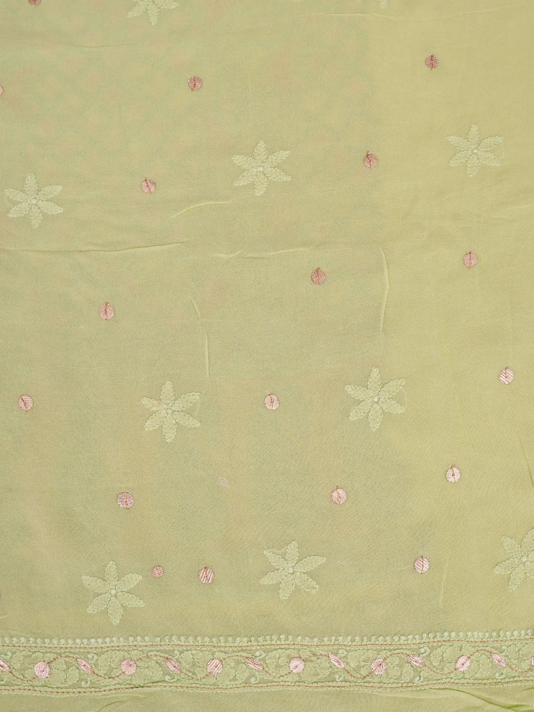 Ada Hand Embroidered Lime Green Viscose Georgette Lucknowi Chikankari Unstitched Kurta Dupatta Set With Gota Patti Work 01A751196