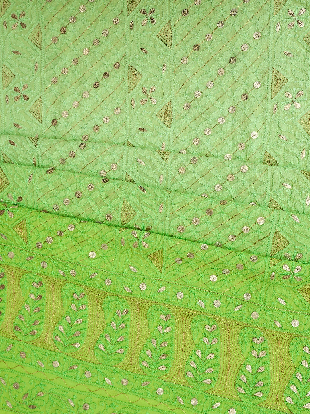 Ada Hand Embroidered Lime Green Viscose Georgette Lucknowi Chikankari Unstitched Kurta Dupatta Set With Gota Patti Work 01A751196
