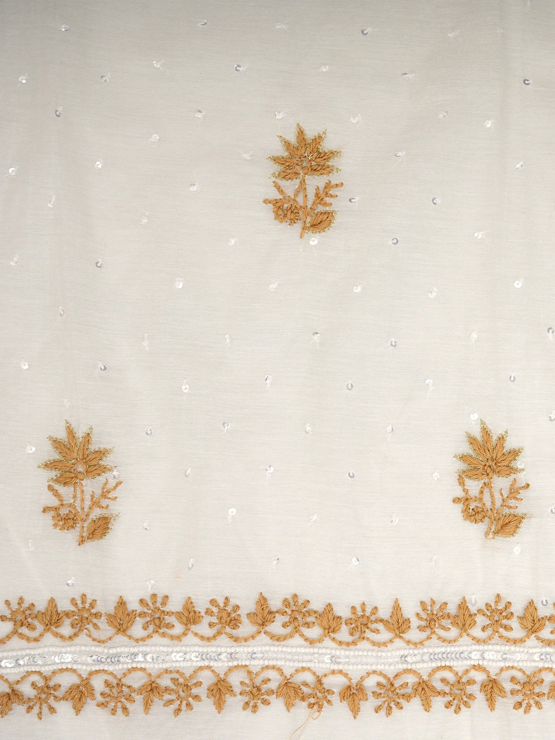 Ada Hand Embroidered White Chanderi Lucknowi Chikankari Semi-Stitched Kurta Dupatta Set With Pearl Work 01A809072