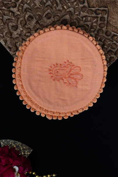 Ada Hand Embroidered Peach Cotton Lucknowi Chikankari Coaster 08A503042