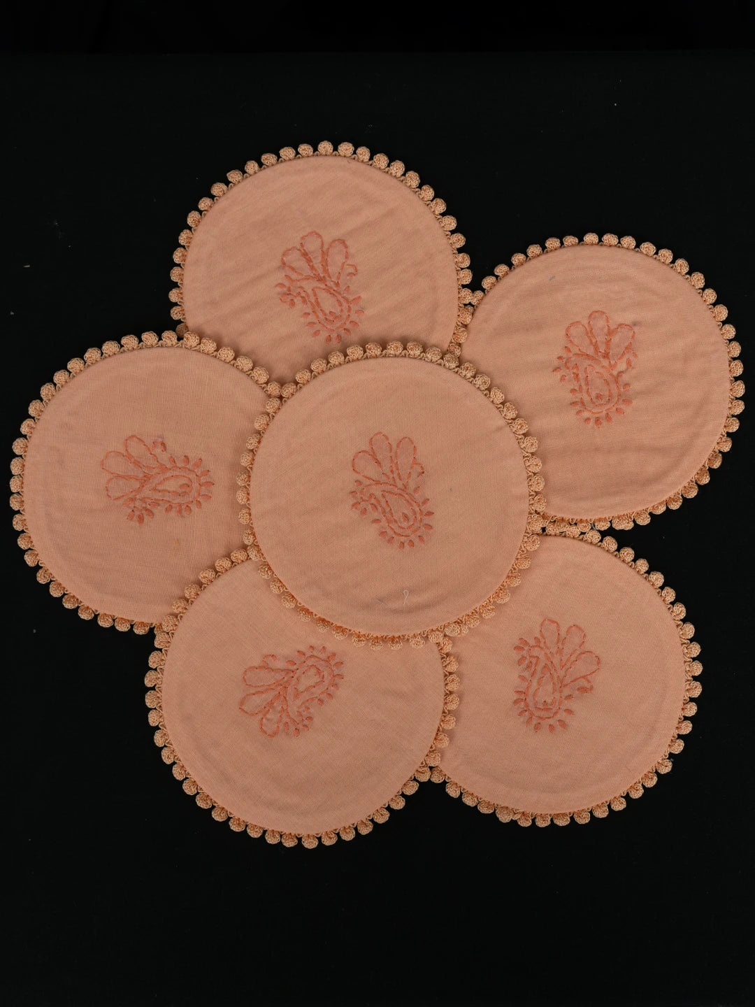 Ada Hand Embroidered Peach Cotton Lucknowi Chikankari Coaster 08A503042