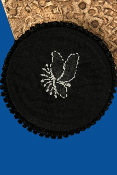 Ada Hand Embroidered Black Cotton Lucknowi Chikankari Coaster Set 08A503044