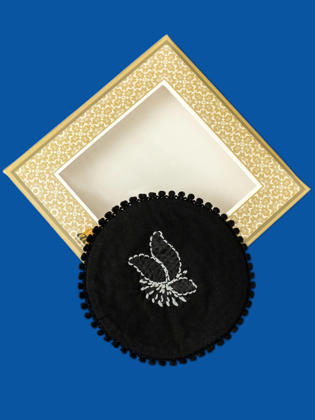 Ada Hand Embroidered Black Cotton Lucknowi Chikankari Coaster Set 08A503044