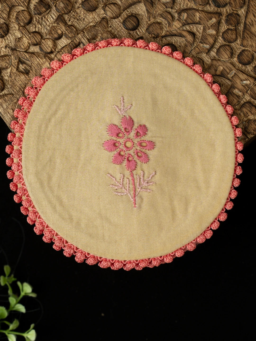 Ada Hand Embroidered Fawn Chanderi Lucknowi Chikankari Coaster Set 01A819957