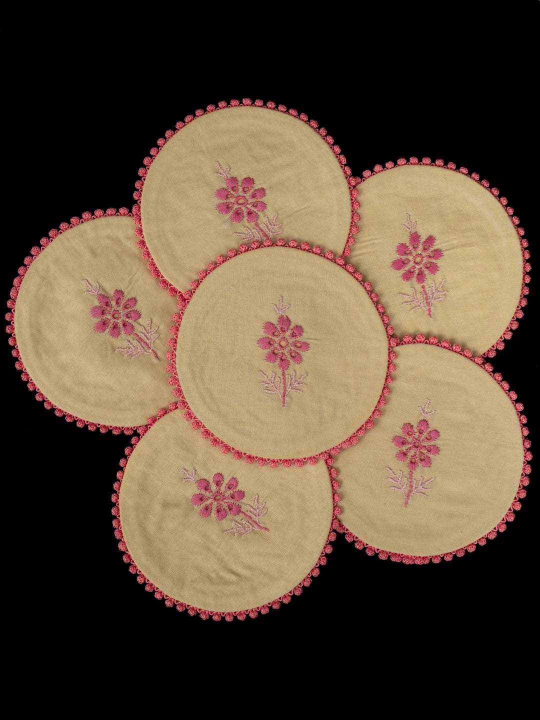 Ada Hand Embroidered Fawn Chanderi Lucknowi Chikankari Coaster Set 01A819957