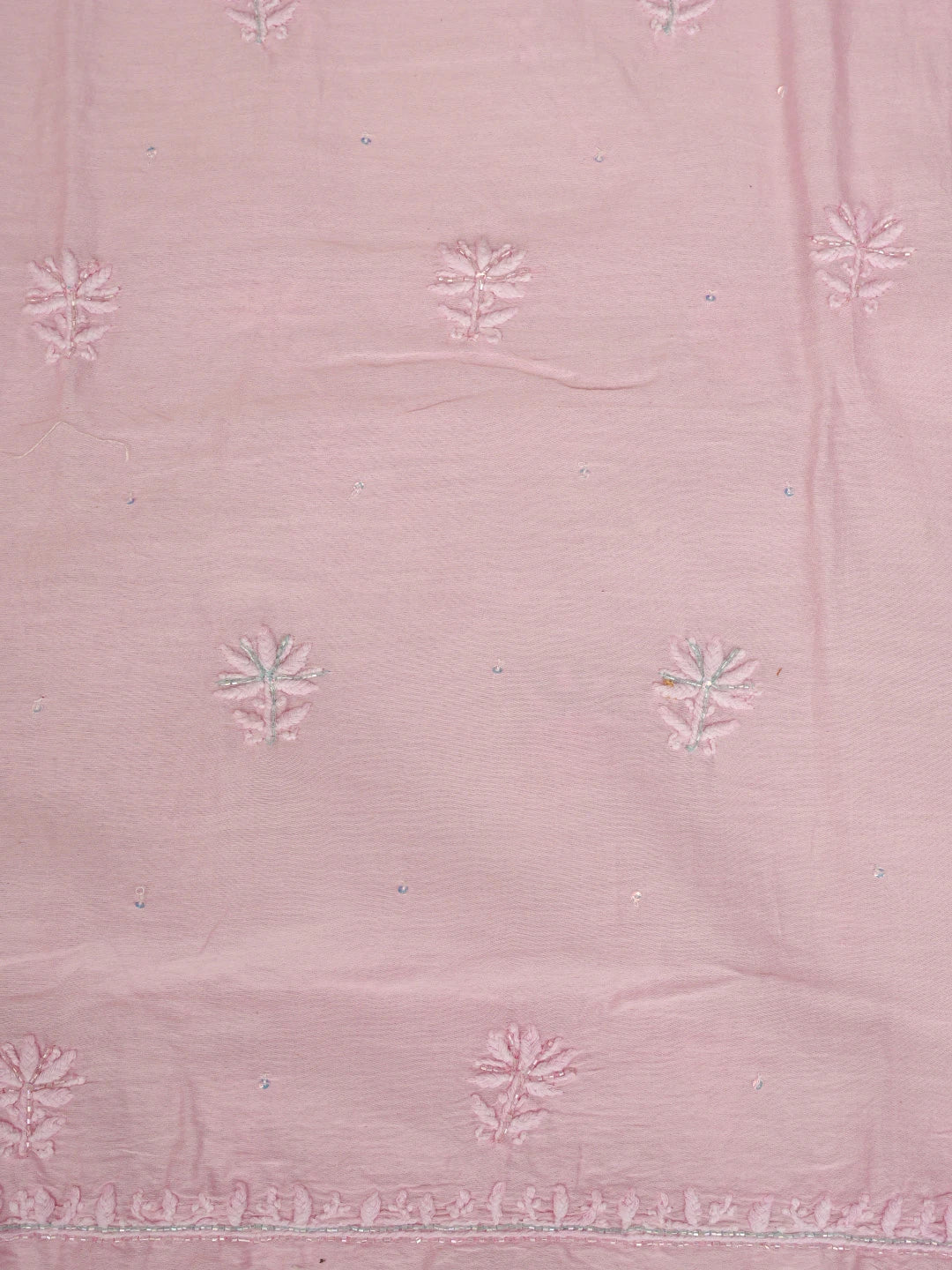 Ada Hand Embroidered Pink Chanderi Lucknowi Chikankari Unstitched Suit Piece With Cutdana Work 01A648327